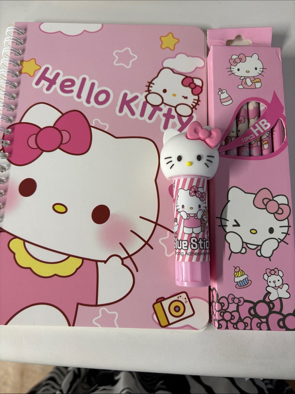 “Hello Kitty” Pink Stationery Set with Glue Stick and Pencils